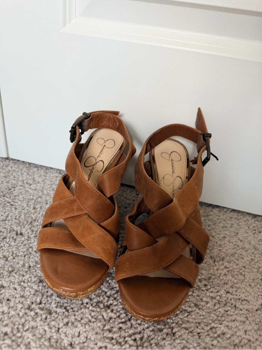 Jessica Simpson Brown Suede Crisscross Wedge Sandals